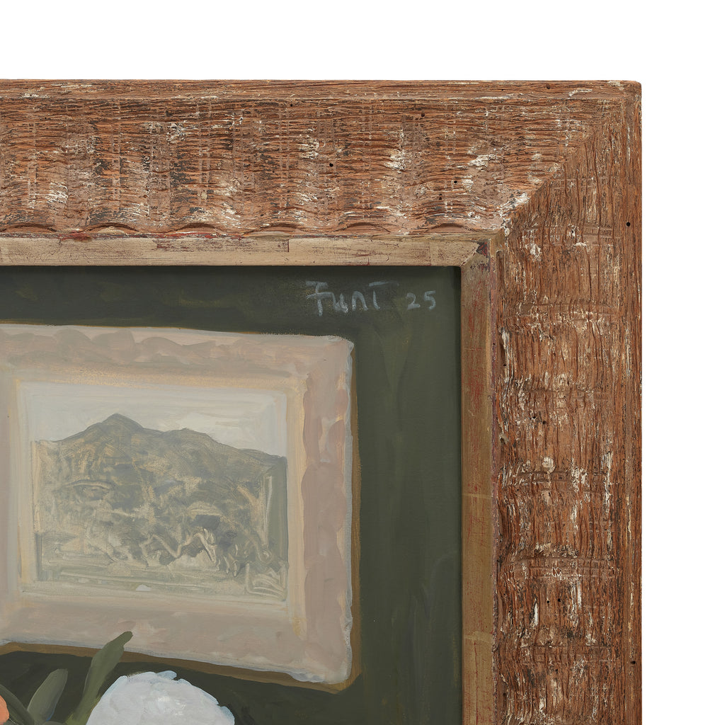 banquette corner with peonies by john funt, 2025 (45" x 48")