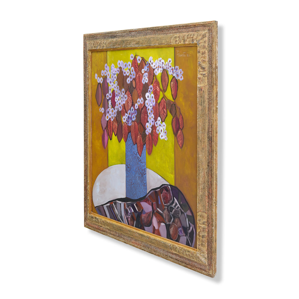 asters and beech leaves by john funt, 2021 (43" x 43")