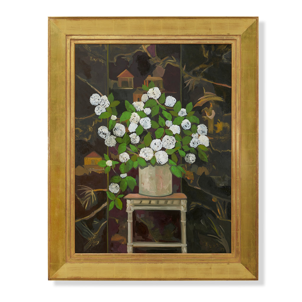 viburnum before a coromandel screen by john funt, 2023 (47" x 38")