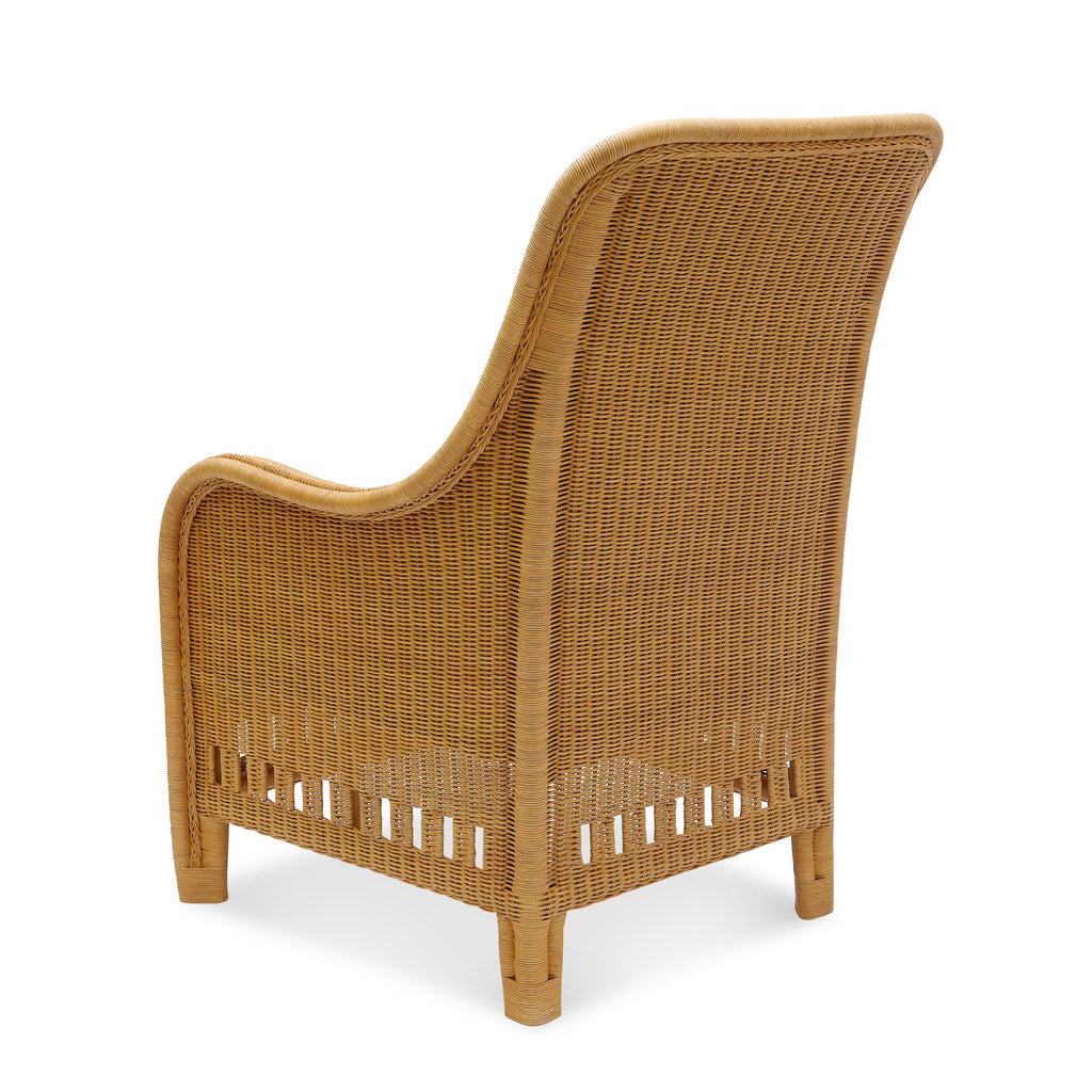 rattan charleston arm chair with upholstered back and arms