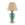 Decorative table lamp with a green ceramic base and beige lampshade on a white background