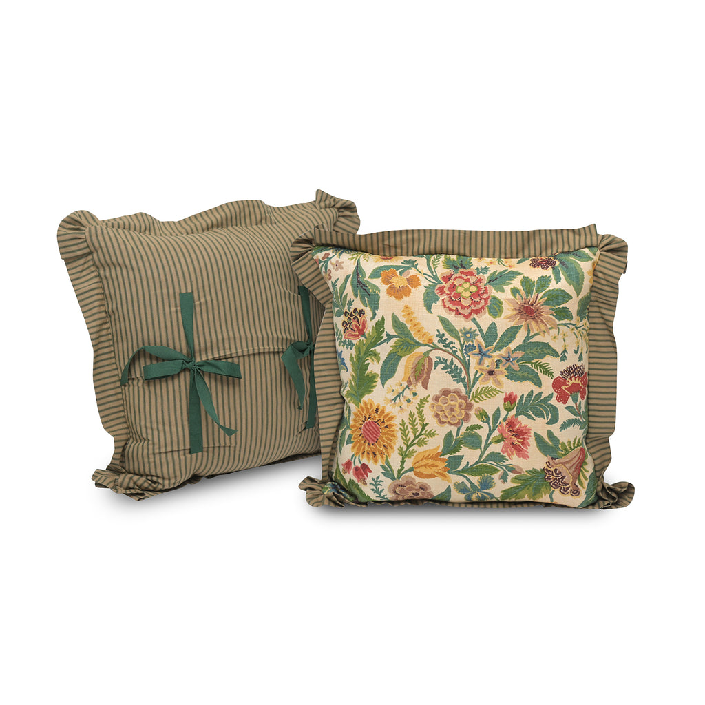 antique english printed linen pillow, 20" x 20"