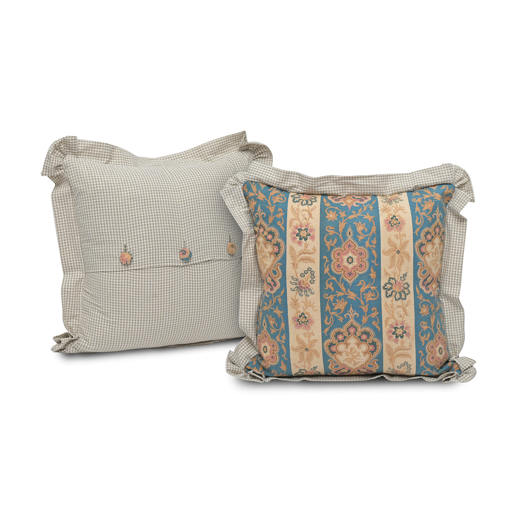 antique french printed cotton pillow vertical, 20" x 20"
