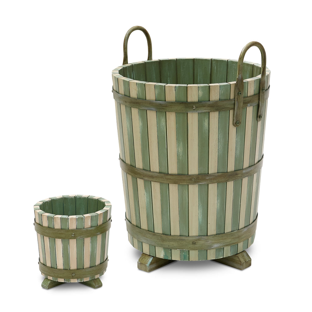 green and white stripe cachepot and planter