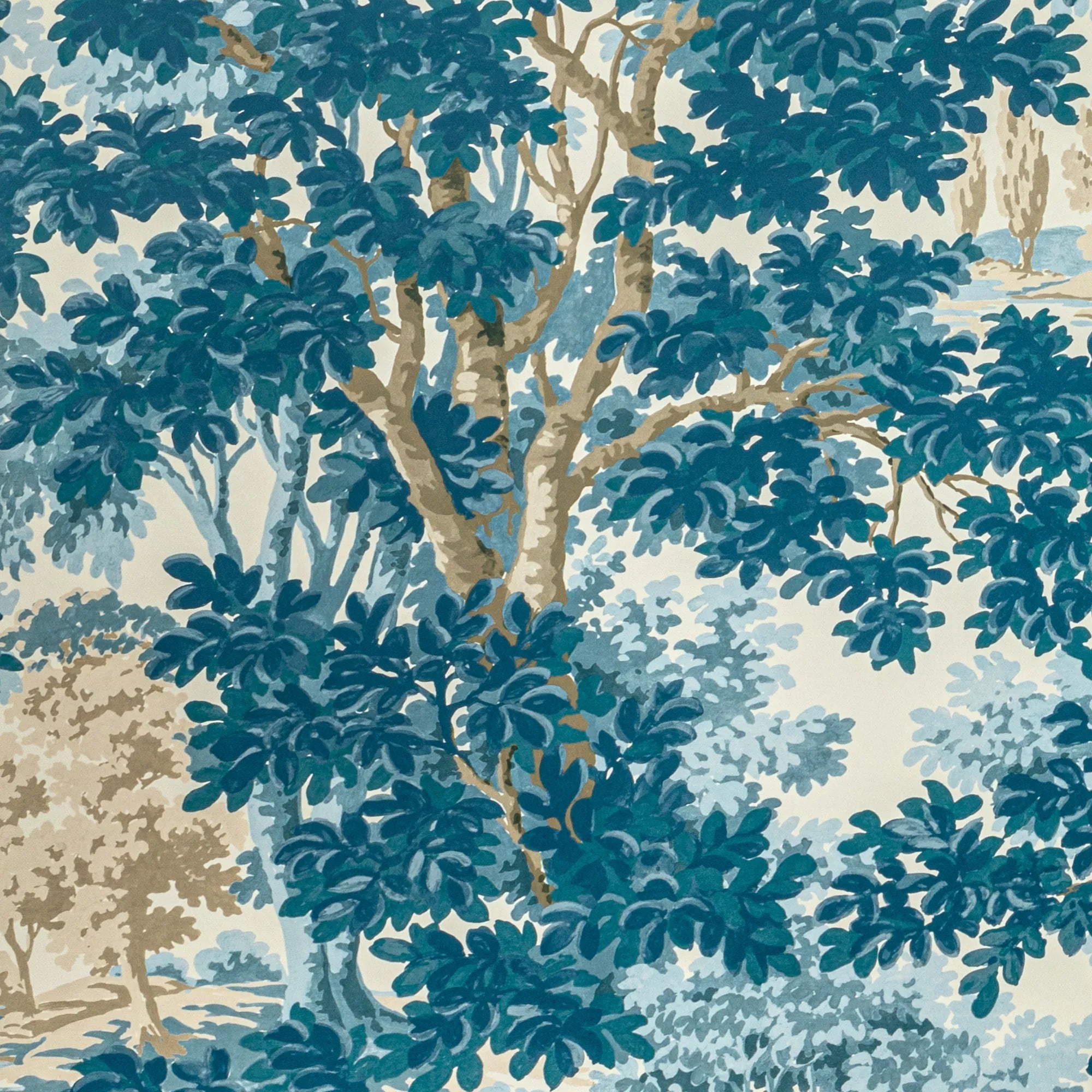 Woodland Paper Wallpaper (Blue) - Bunny Williams for Lee Jofa 