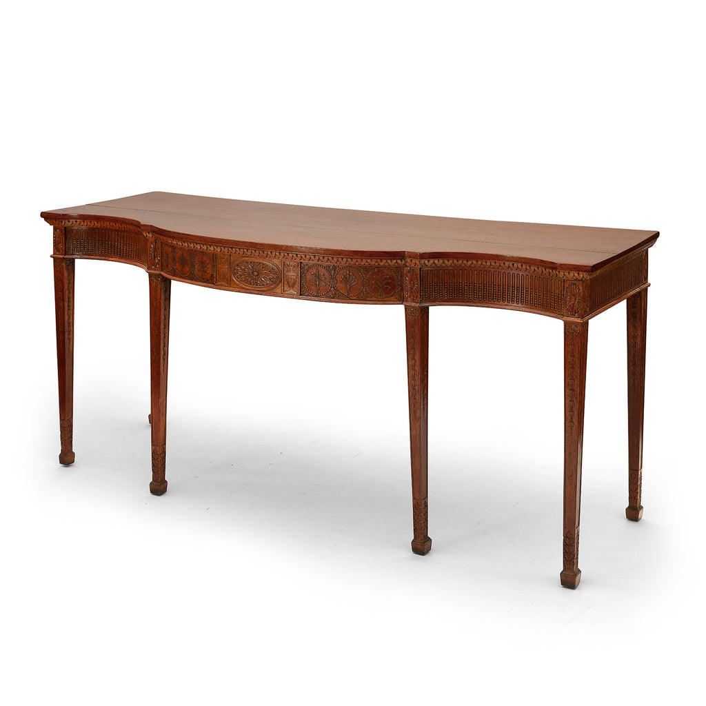 serpentine walnut console