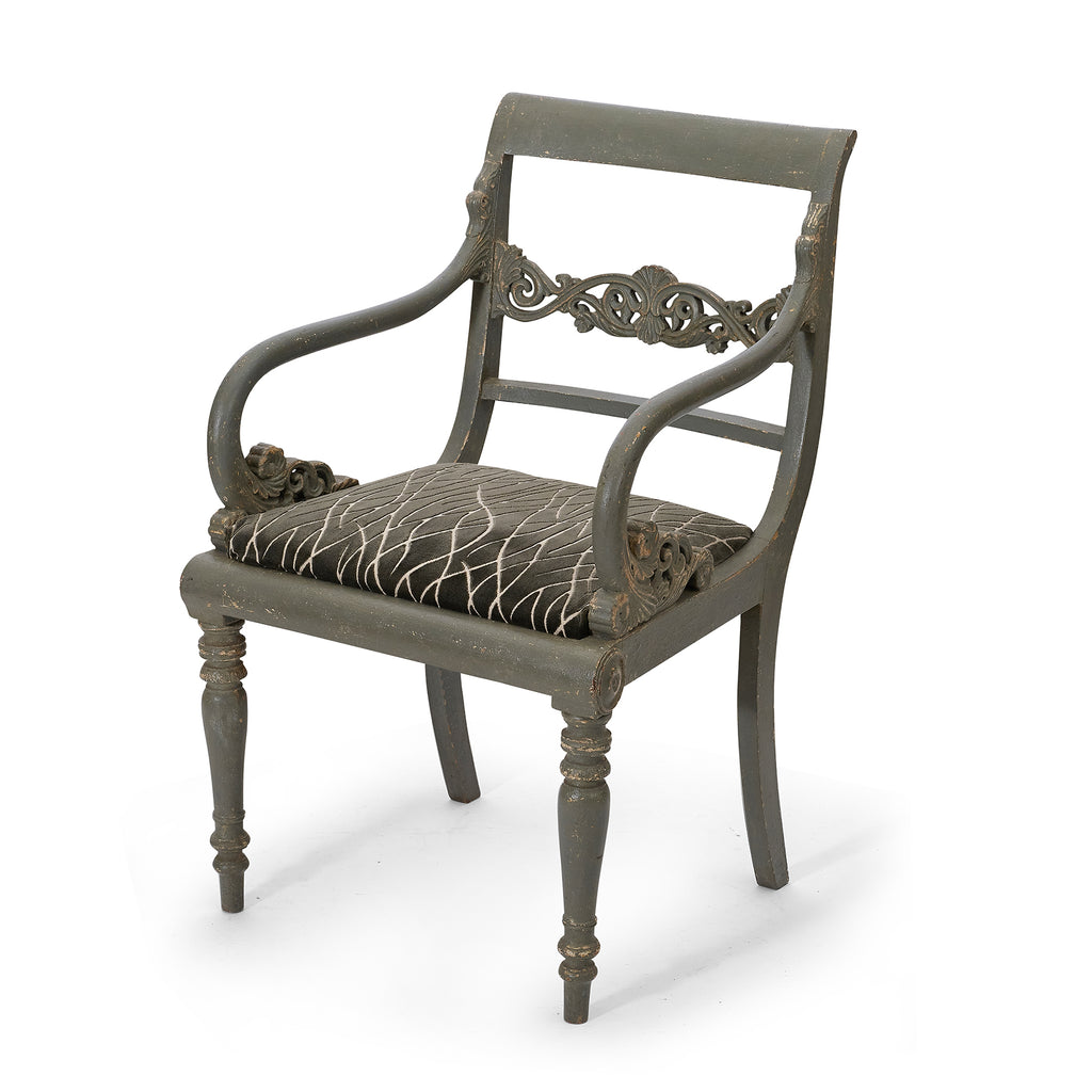 19th century grey-green painted armchairs - chair 1