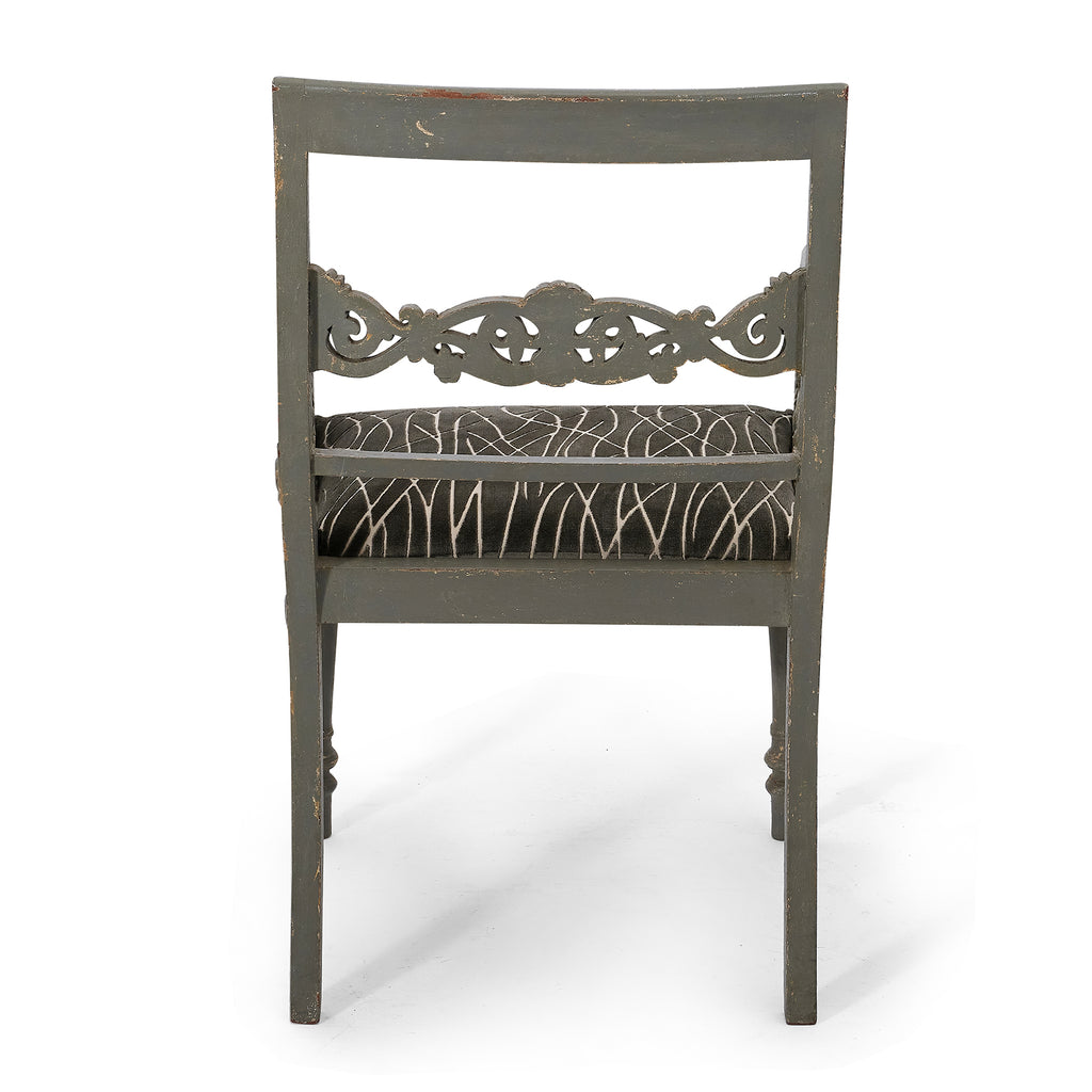 19th century grey-green painted armchairs back view