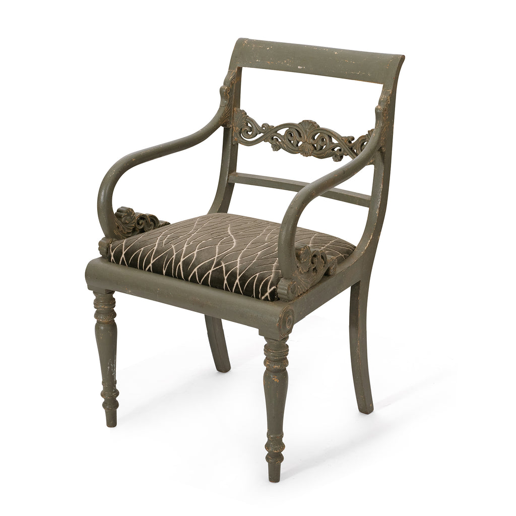 19th century grey-green painted armchairs - chair 2