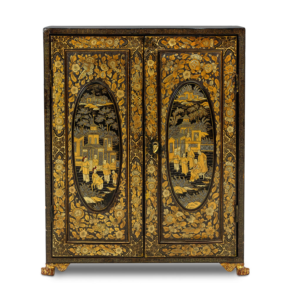 diminutive english japanned curiosity cabinet