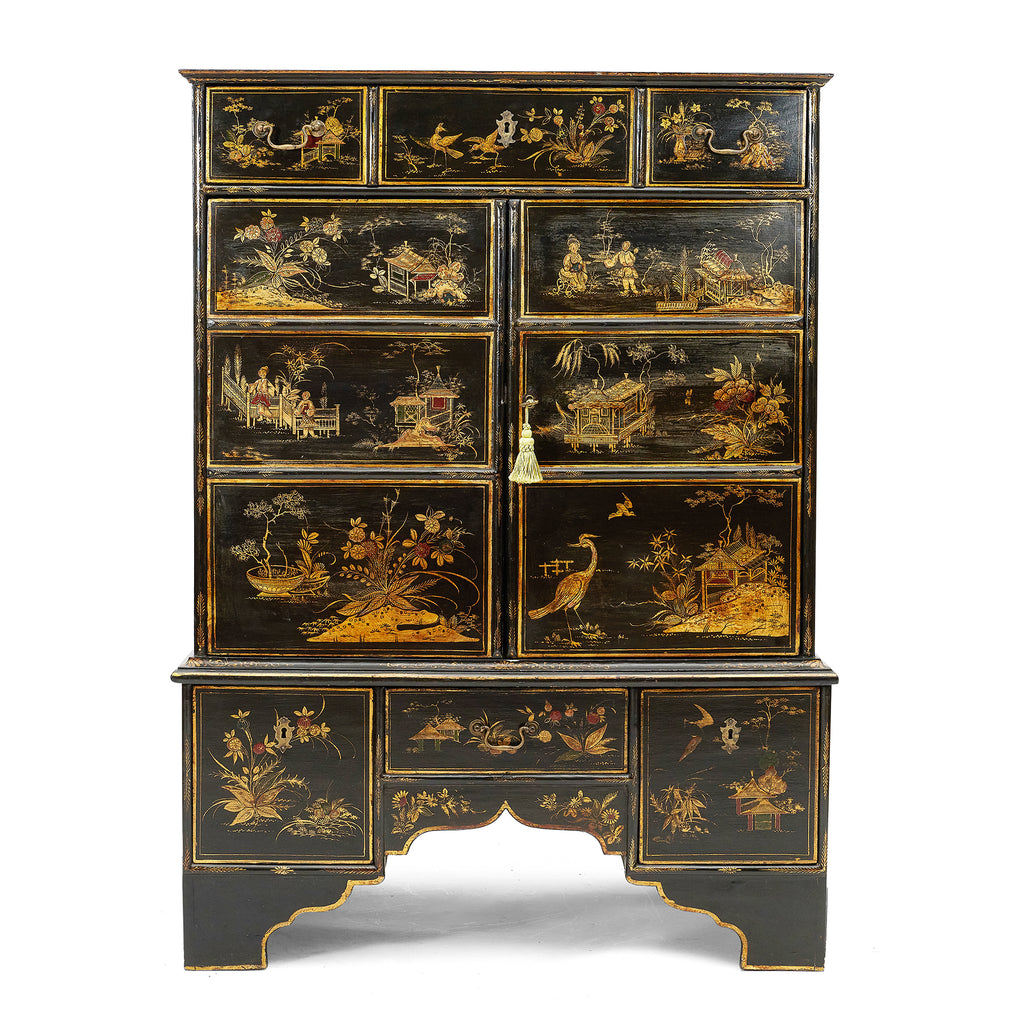 19th century english japanned cabinet front view