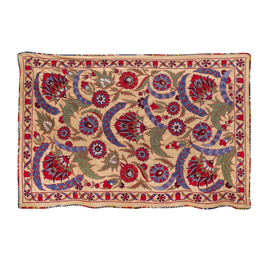 silk on silk red and blue suzani