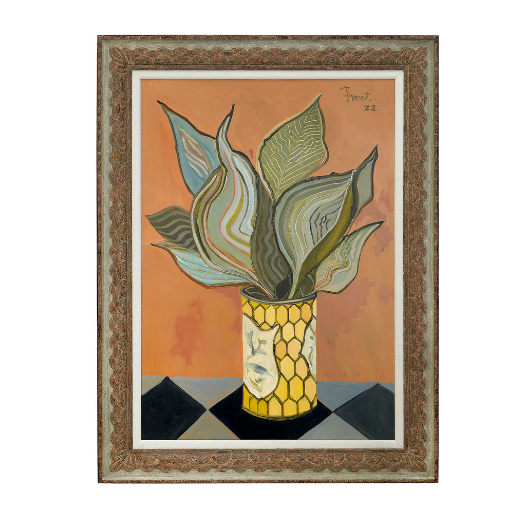 hosta in a yellow vase by john funt, 2022 (48" x 36")