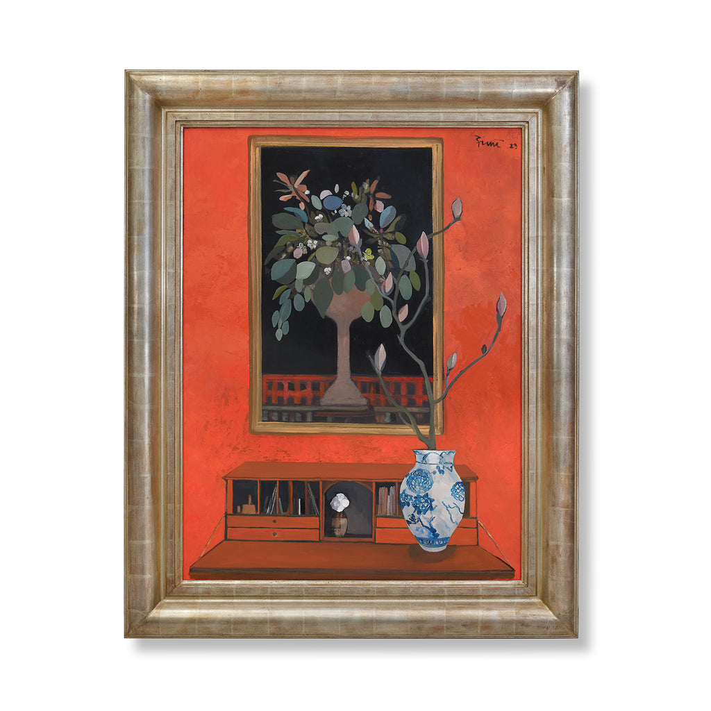 magnolia in a red room by john funt, 2023 (49.5" x 39.5")