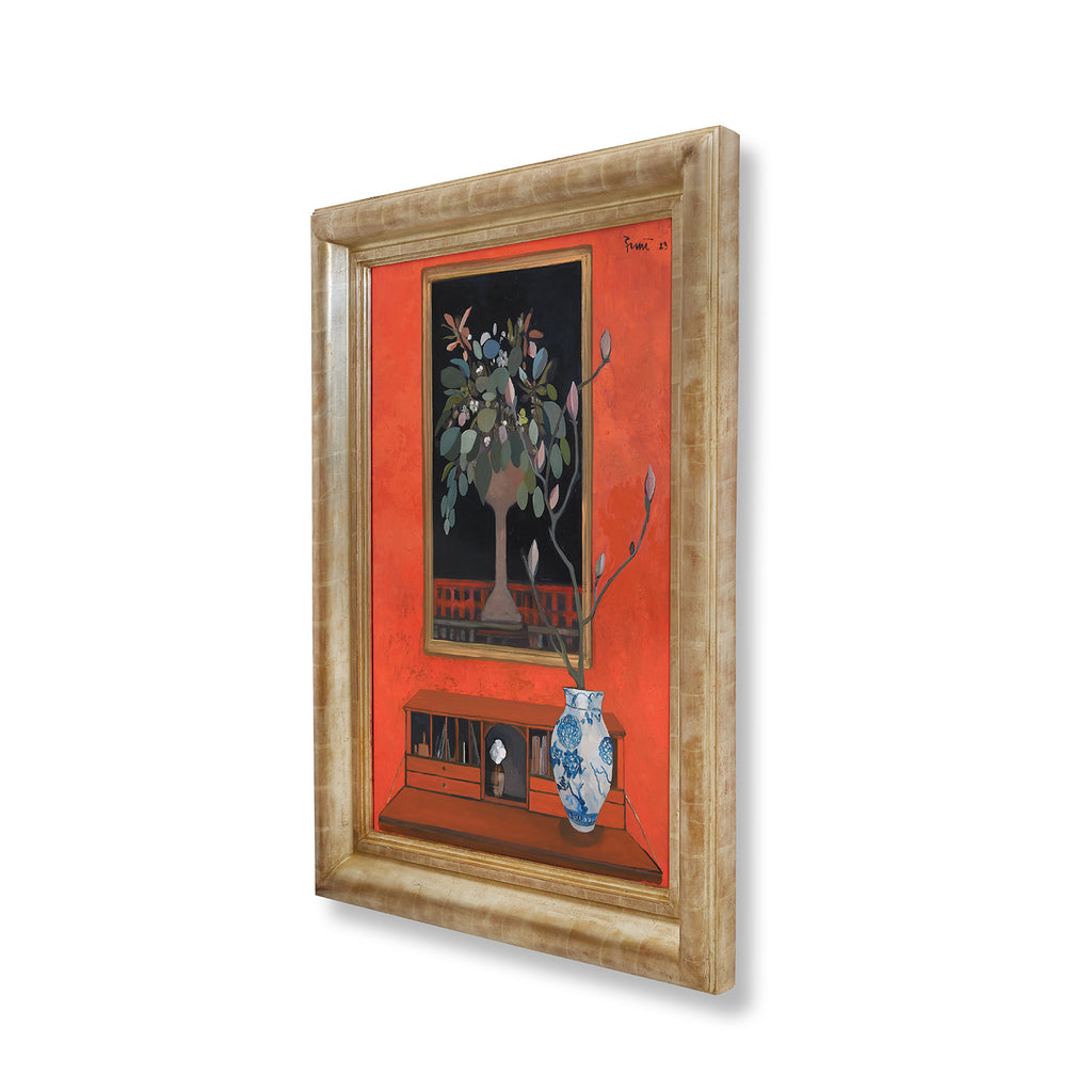 magnolia in a red room by john funt, 2023 (49.5" x 39.5")