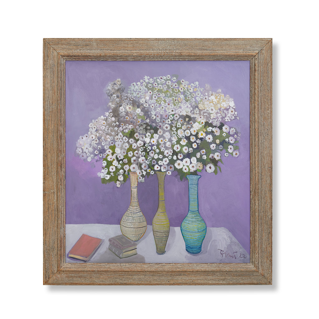 asters in three vases by john funt, 2022 (36" x 36")