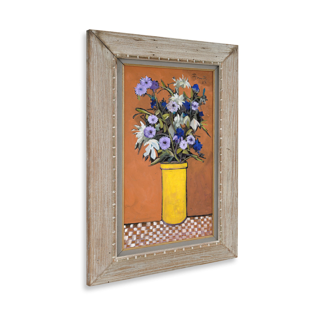 blue chicory in a yellow jar by john funt, 2022 (28" x 18.25")