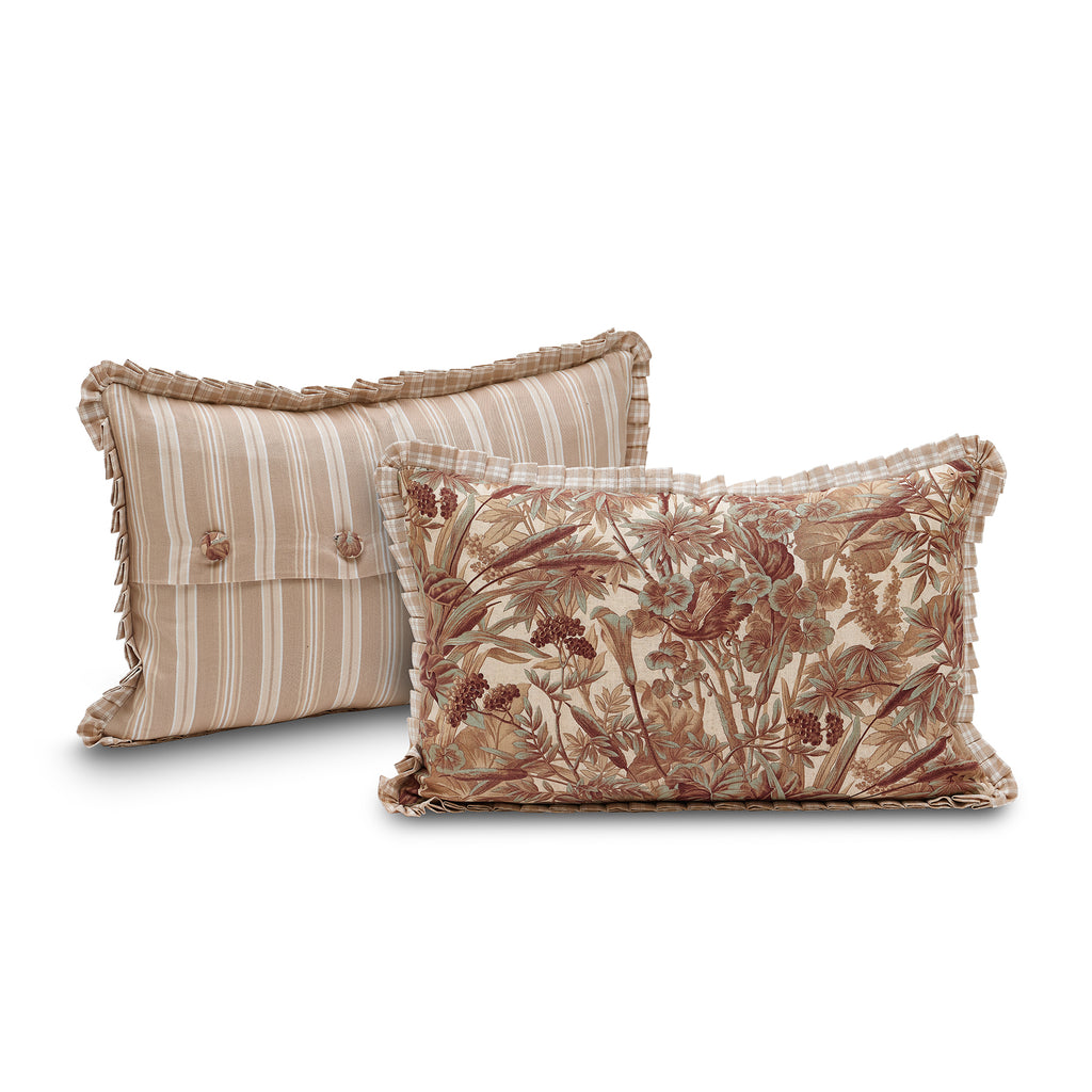 antique french fauna/french ticking fabric pillow, 14" x 24"