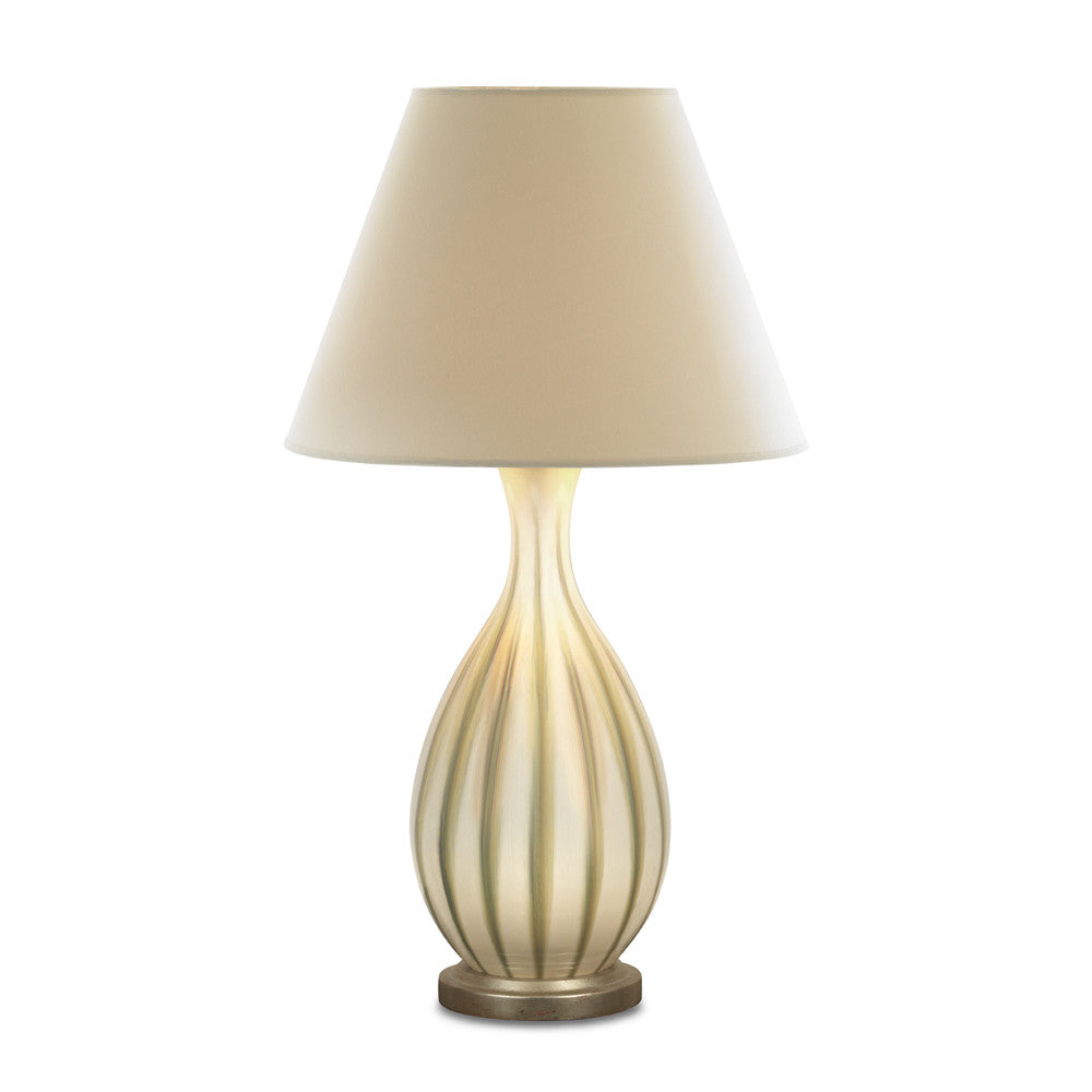 gray and green ceramic lichen lamp with gold base by bunny williams home