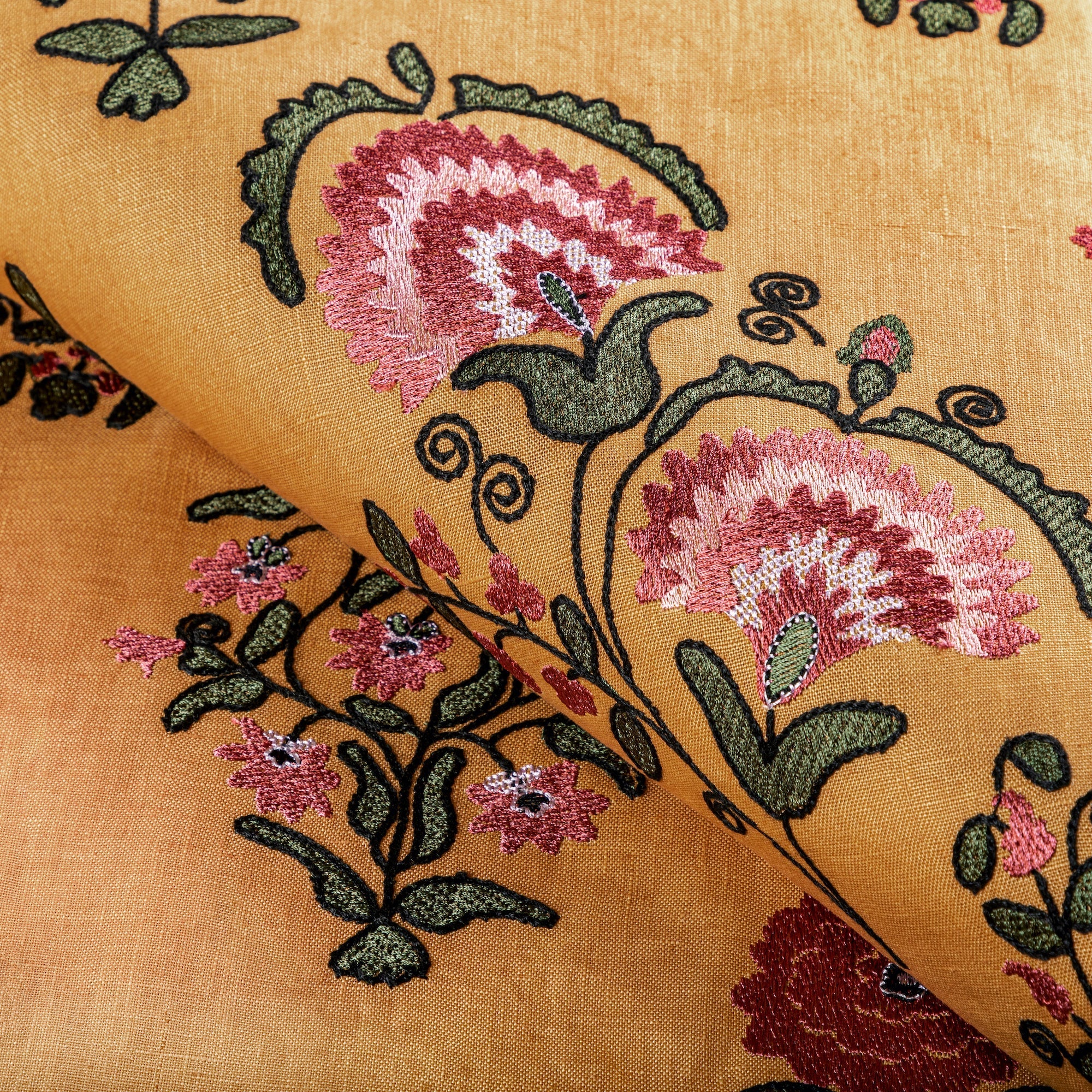 Mead Embroidery Fabric (Saffron/Petal) – Bunny Williams Home