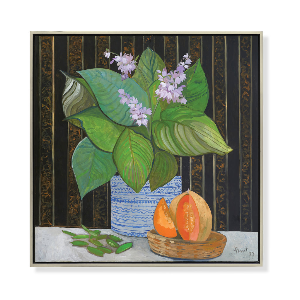 hosta leaves and melon by john funt, 2023 (50" x 50")