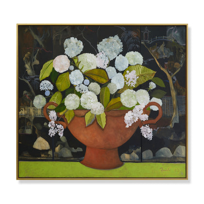 Summer Bouquet with Lacquered Screen by John Funt, 2023 (56" x 61")