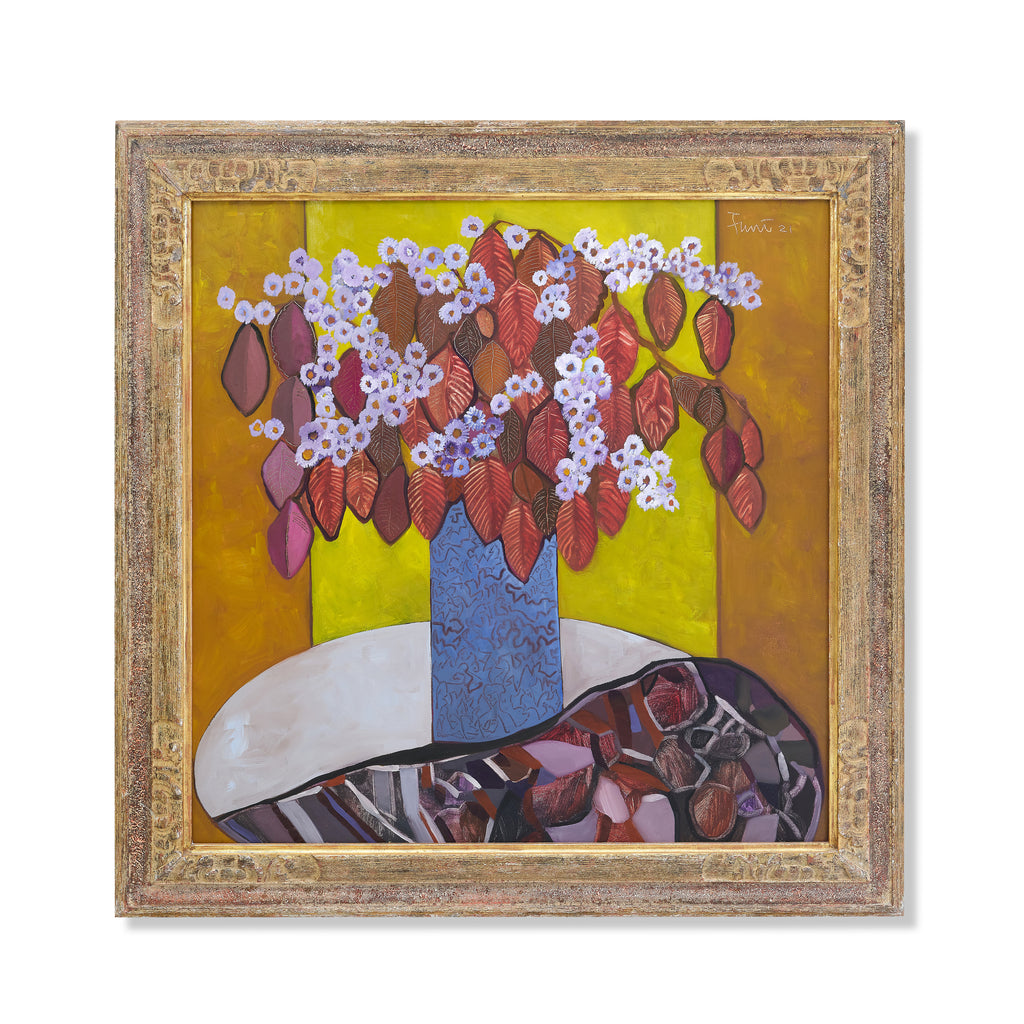 asters and beech leaves by john funt, 2021 (43" x 43")