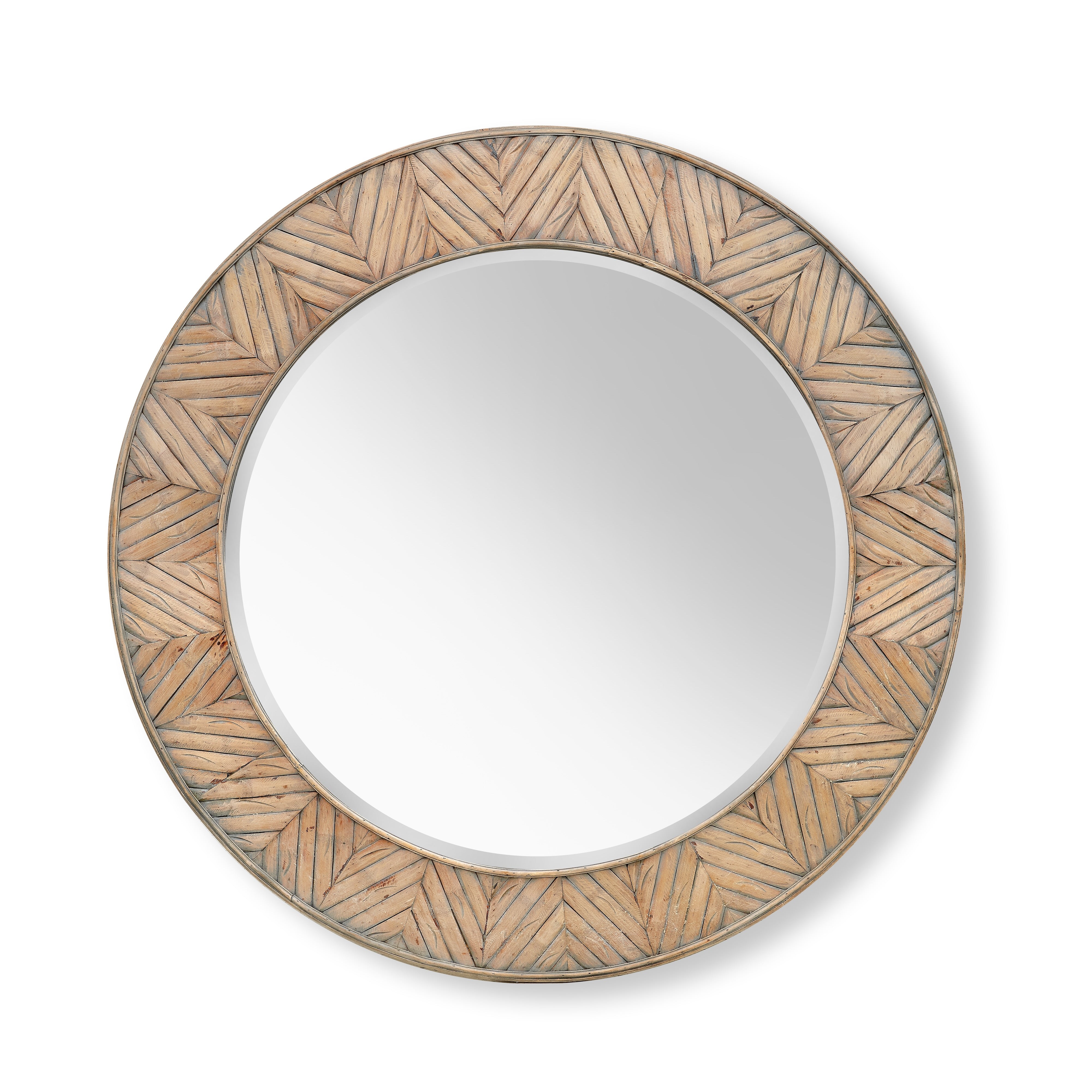 20th Century Round Inlaid Bamboo Framed Mirror