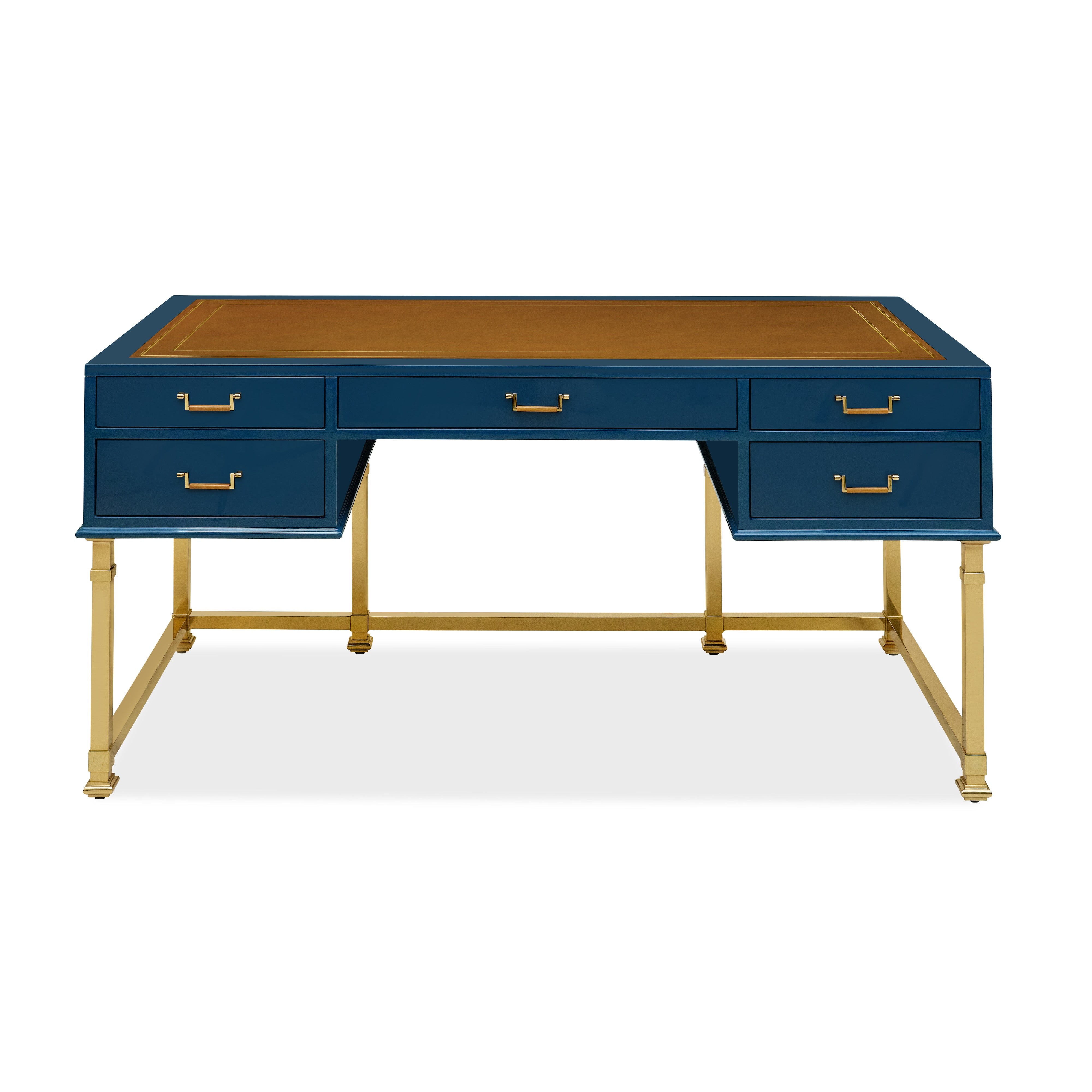 Alix Desk by Bunny Williams Home (Blue with Brown Leather Blotter)