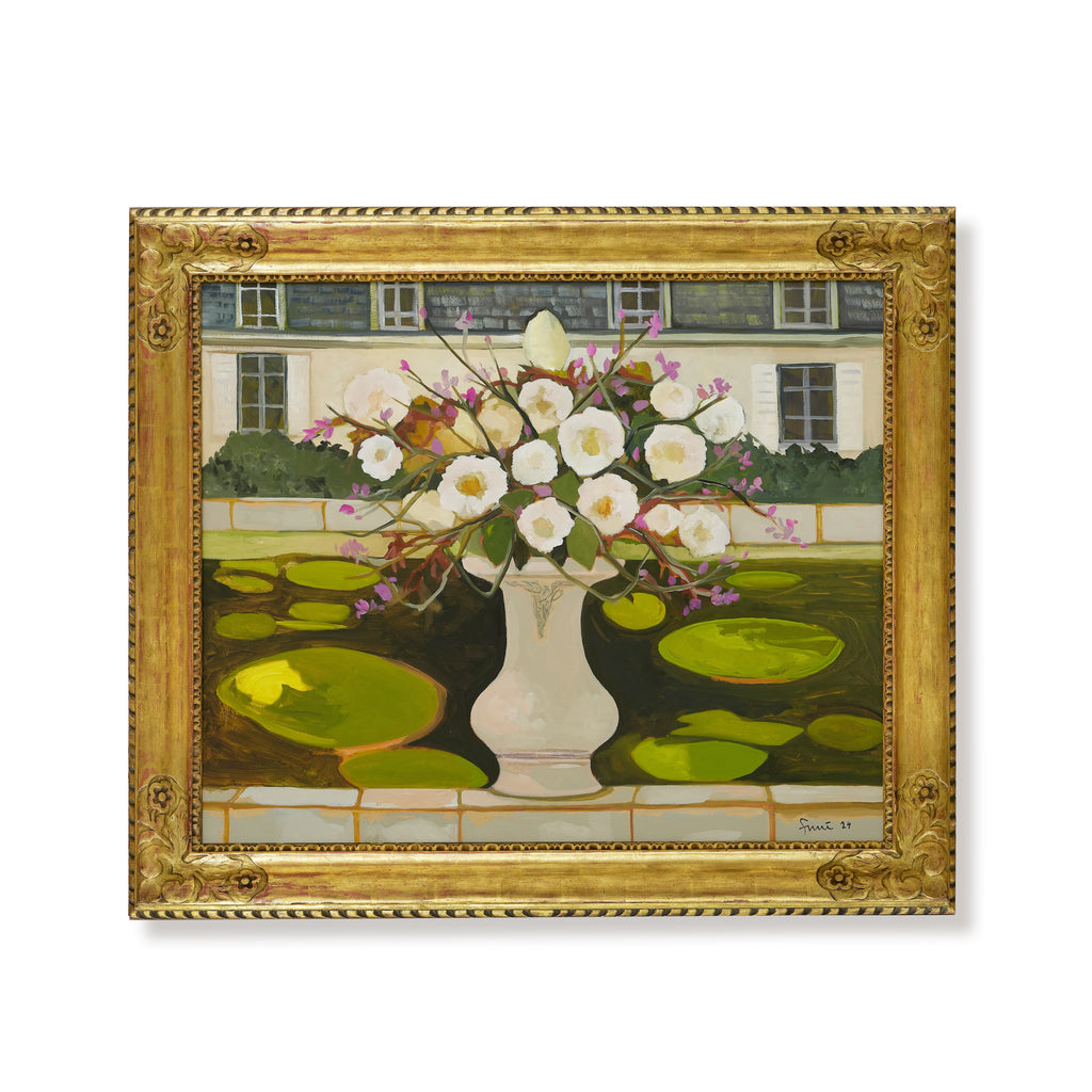 flowers beside a lily pond by john funt, 2024 (35" x 41")