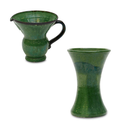 French Green Ceramic Jug & Vase c. 1910