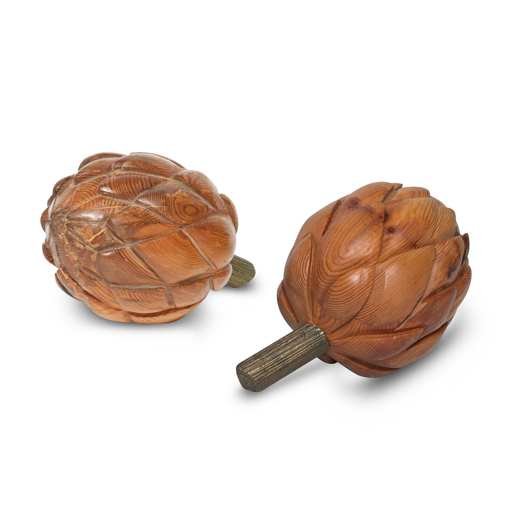 wood and brass artichokes (pair)