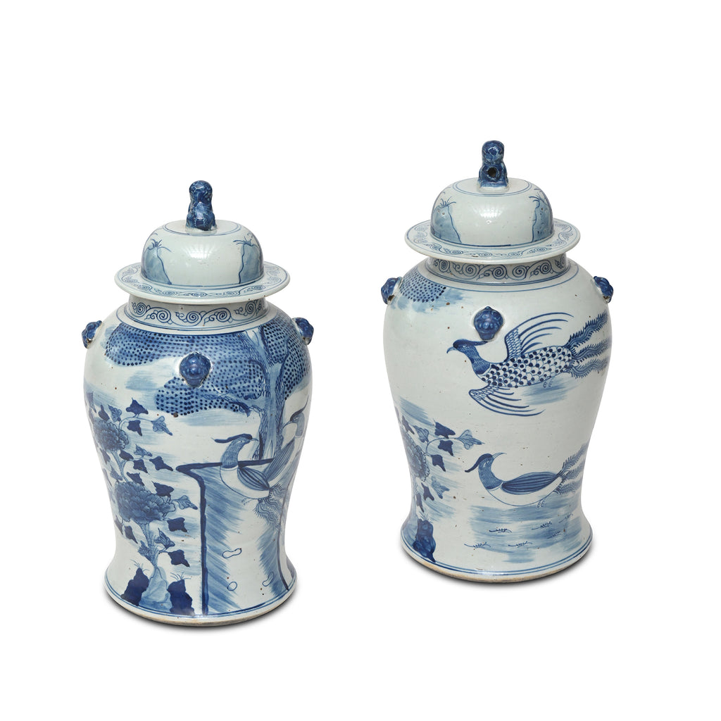 phoenix blue-and-white lidded jars (pair)