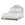 Beige upholstered bed with white bedding on a white background