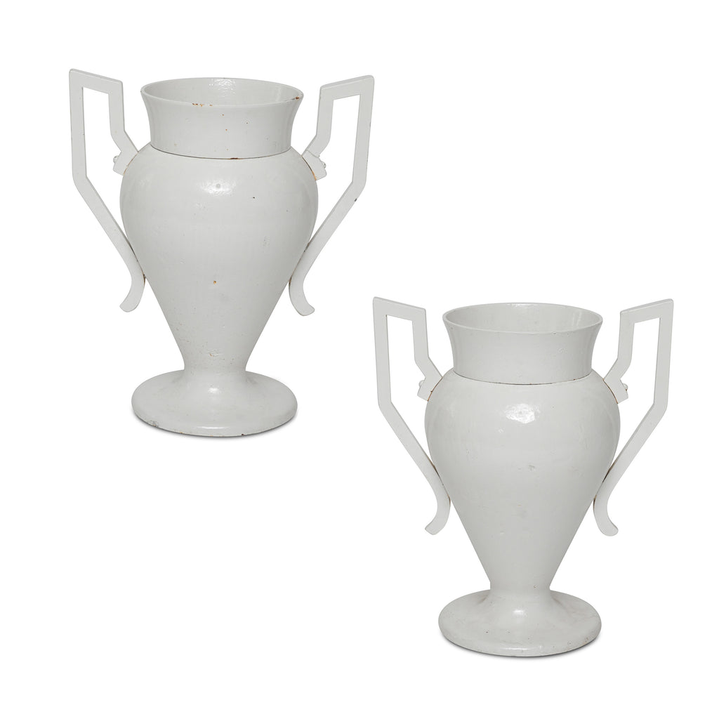 painted metal urns with handles (pair)