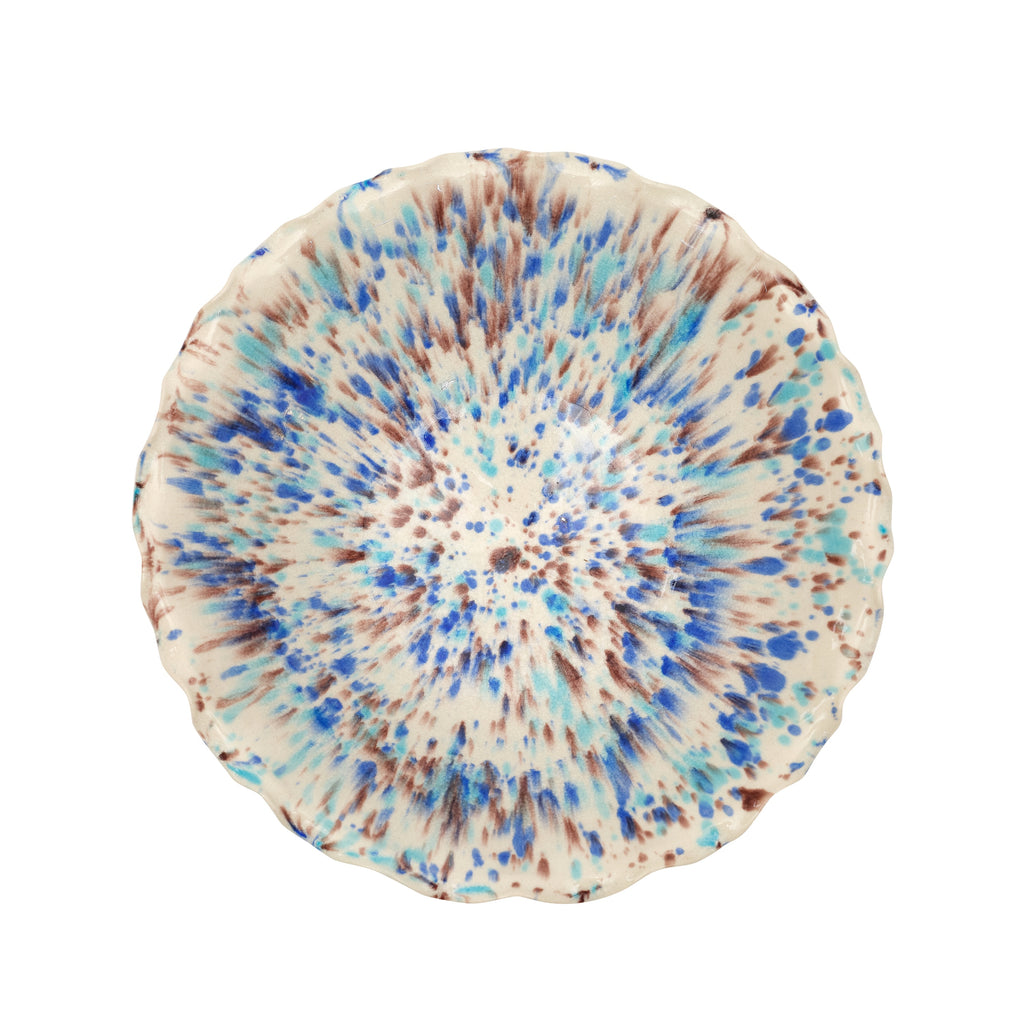 15 inch ivory umber and blue ruffle bowl by matin malikzada for bunny williams home 