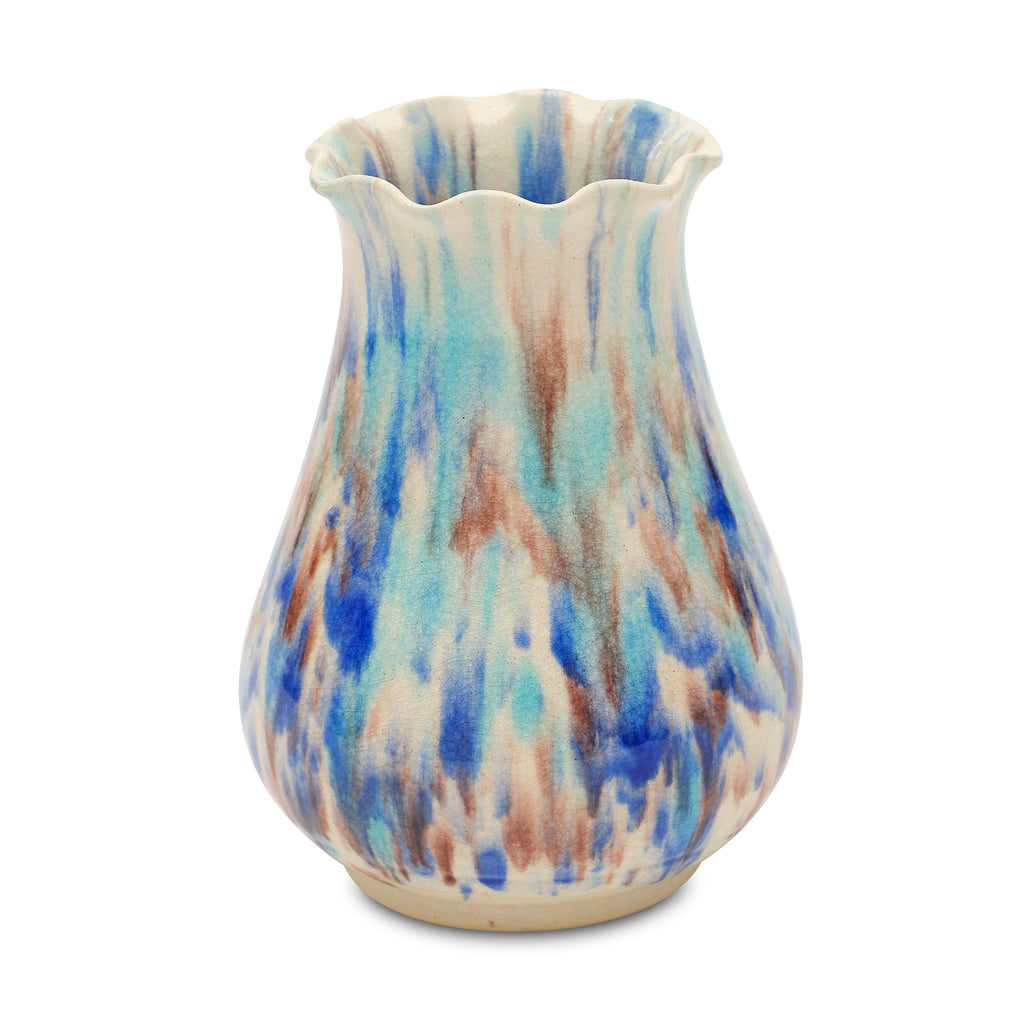 ivory umber and blue ruffle vase by matin malikzada for bunny williams home