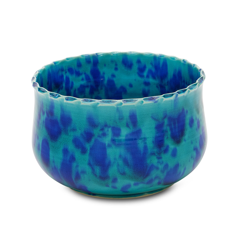 turquoise and blue scalloped edge cachepot by matin malikzada for bunny williams home