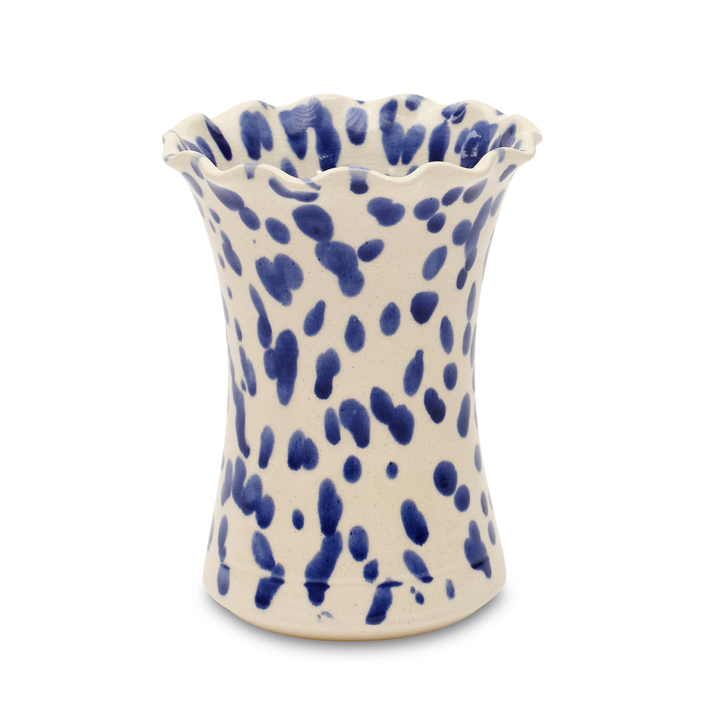ivory and blue wide mouth carafe vase by matin malikzada for bunny williams home