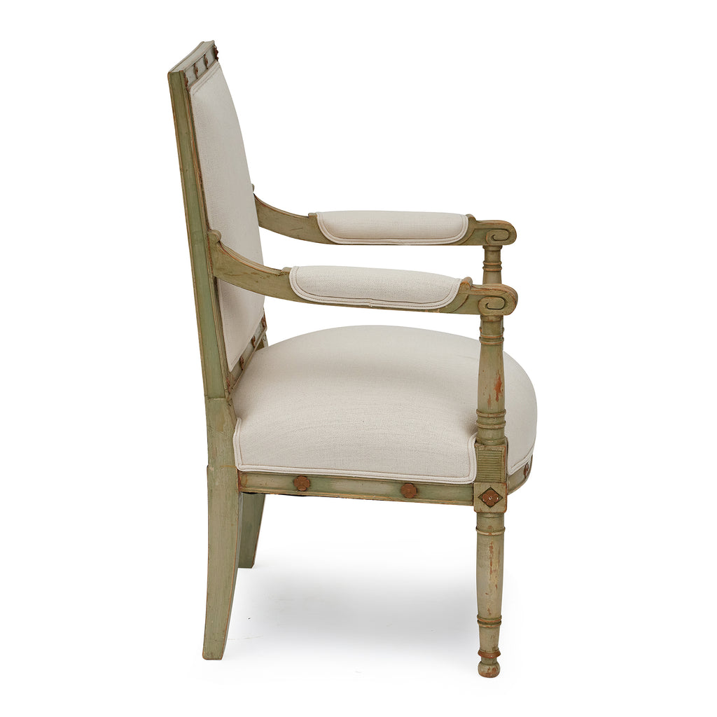 Louis XV Gray Painted Fauteuil Arm Chair, French, 18th Century
