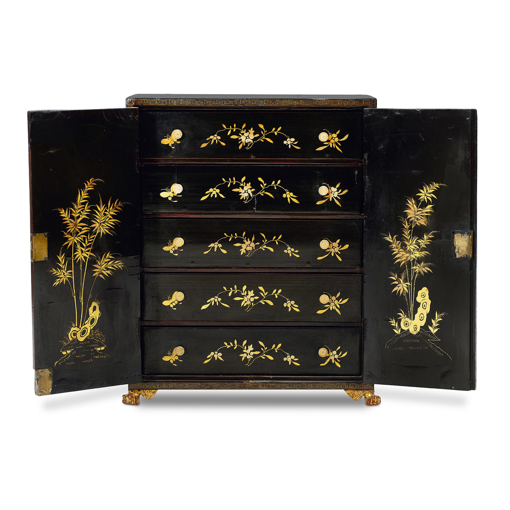 diminutive english japanned curiosity cabinet