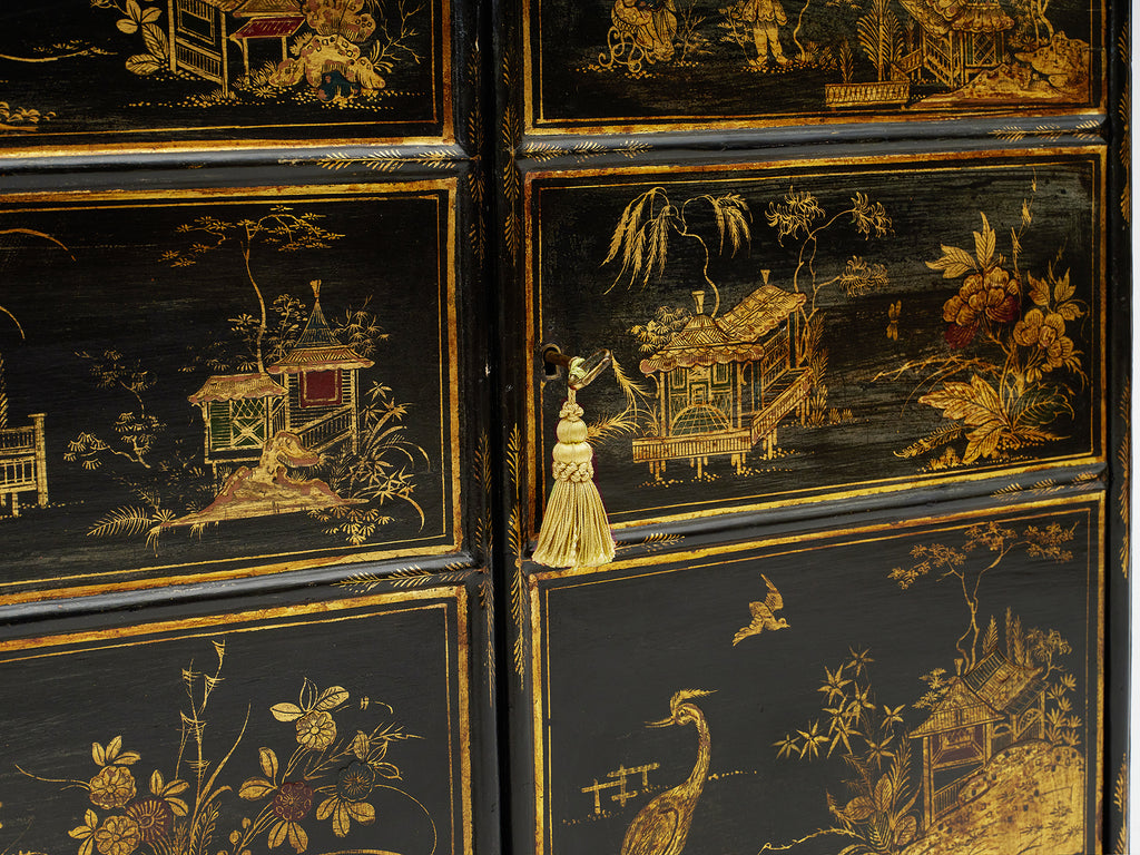 19th century english japanned cabinet detail of cabinet