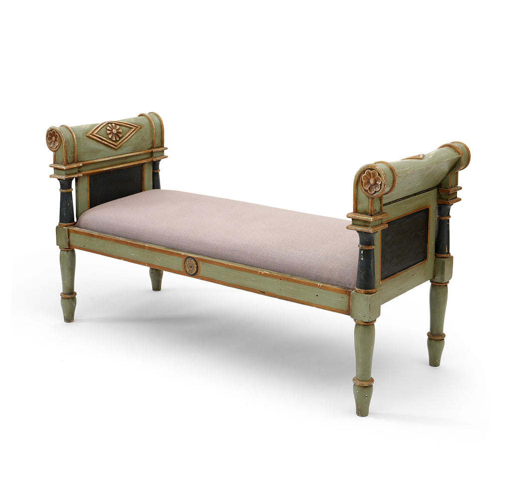painted polychrome  bench with neoclassical details