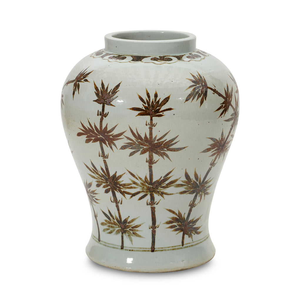 glazed vase with brown foliage pattern