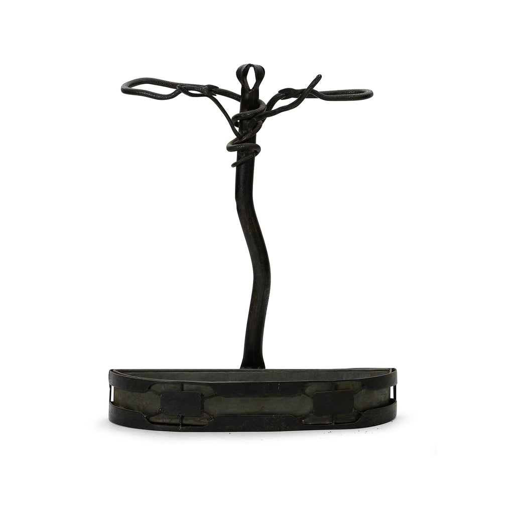 19th century french iron & bronze serpent umbrella stand front view