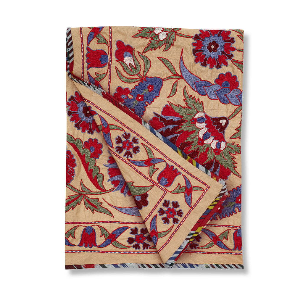 silk on silk red and blue suzani