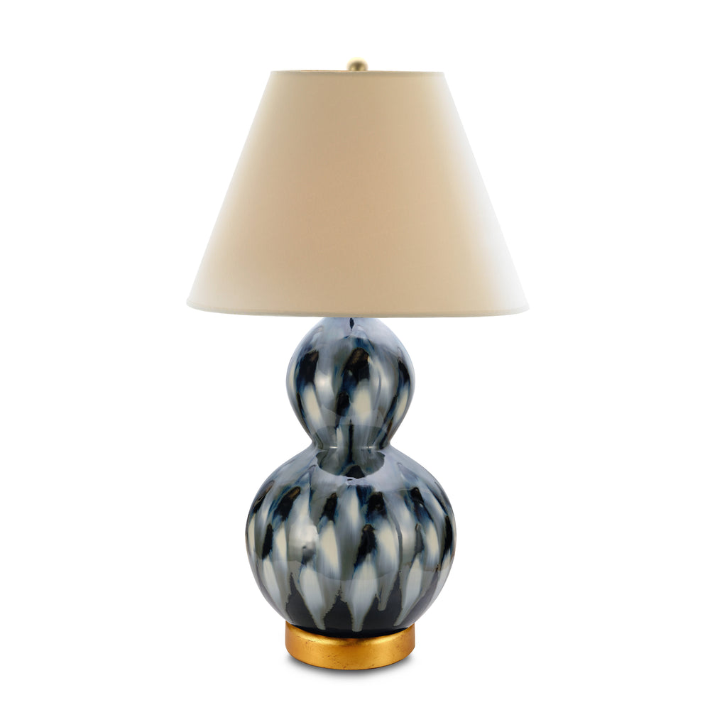 small pheasant feather lamp (blue with gold base)