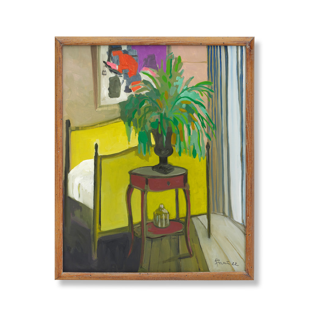 interior with daybed and fern by john funt, 2022 (24" x 21")
