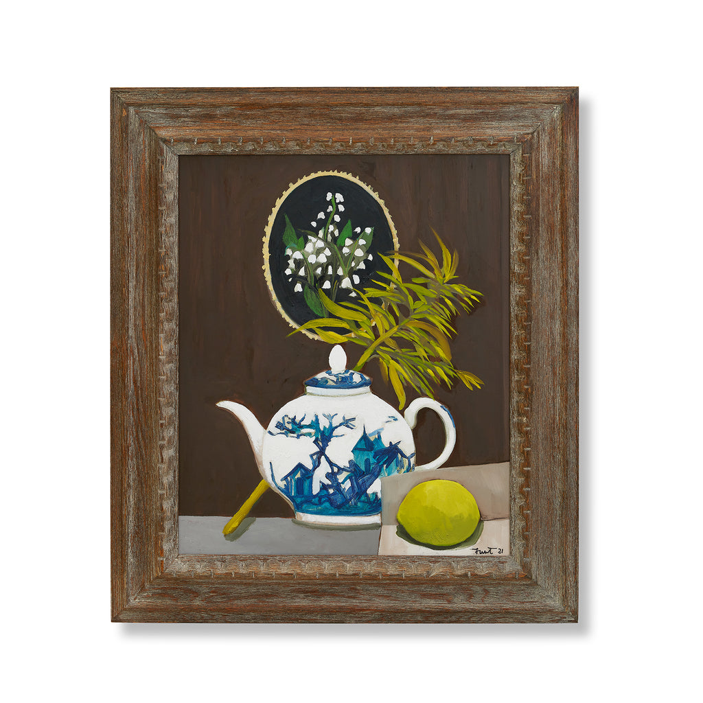 teapot with lily-of-the-valley and lime by john funt, 2021 (28" x 24")