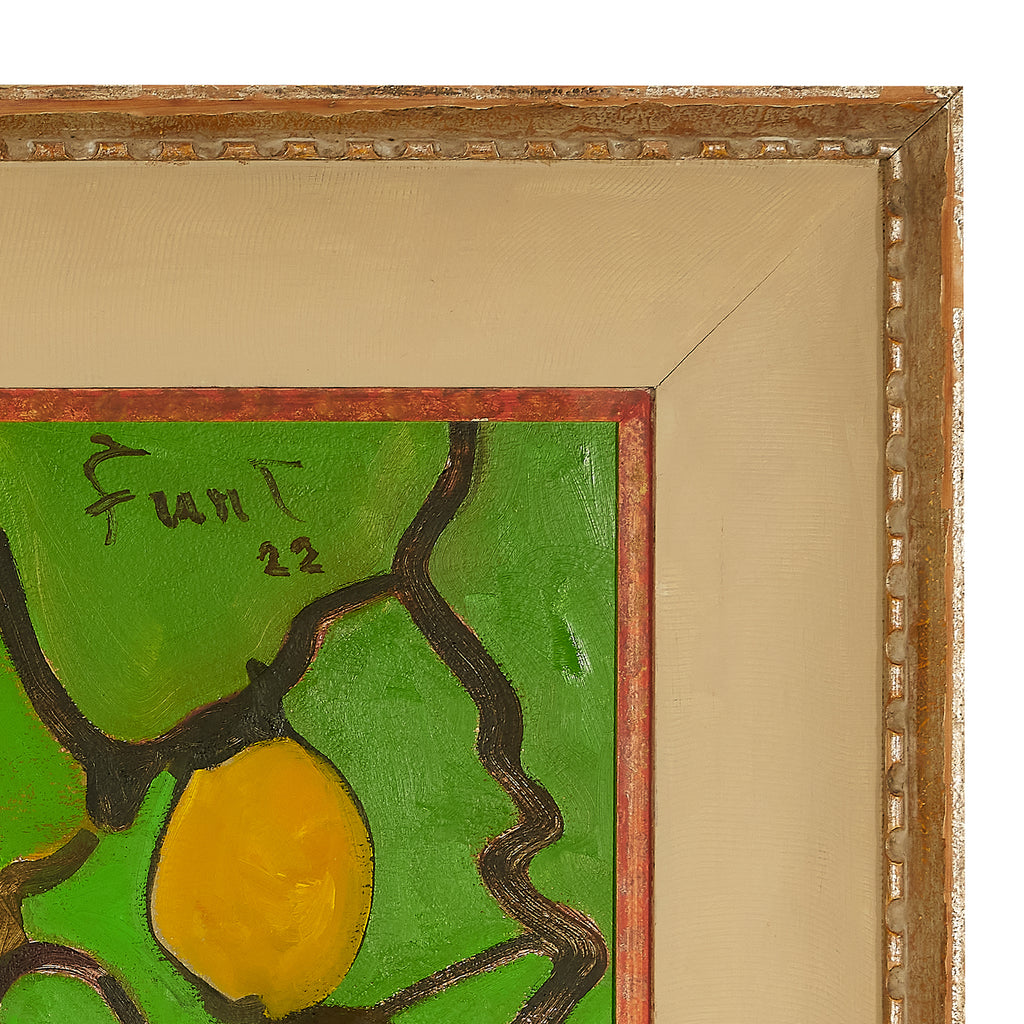 oranges & yellow leaves by john funt, 2022 (32” x 37”)
